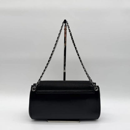 Chanel Shoulder Bag 2.55 Leather Black Chain with Turnlock Shield Card