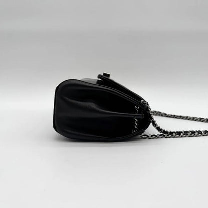 Chanel Shoulder Bag 2.55 Leather Black Chain with Turnlock Shield Card