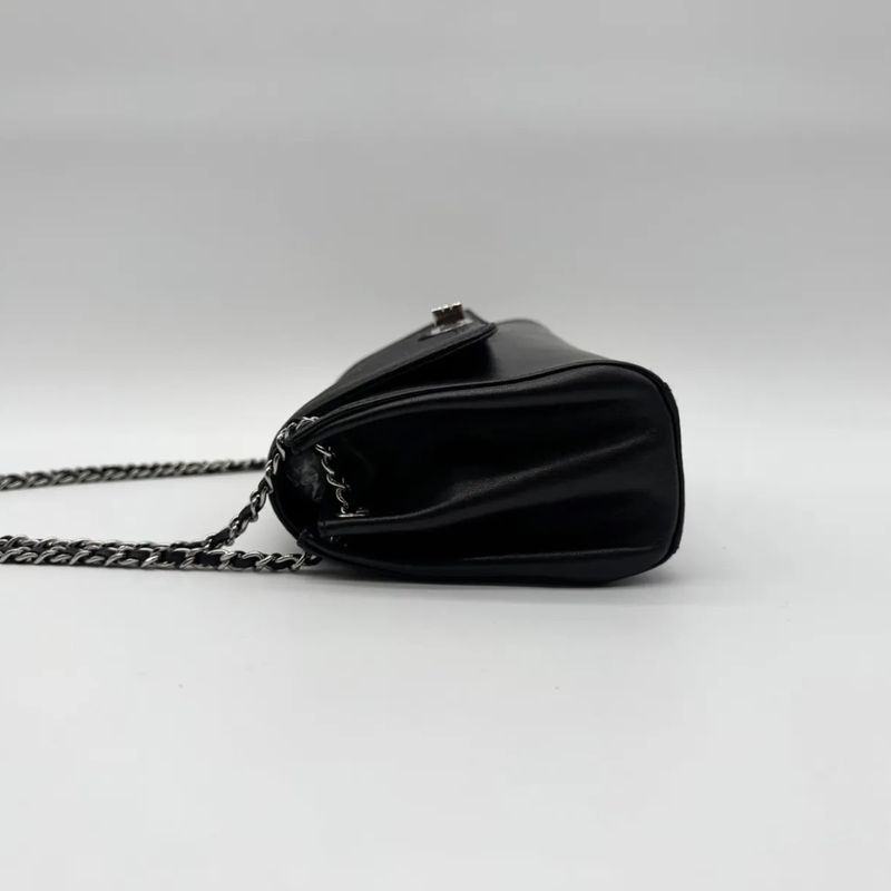 Chanel Shoulder Bag 2.55 Leather Black Chain with Turnlock Shield Card
