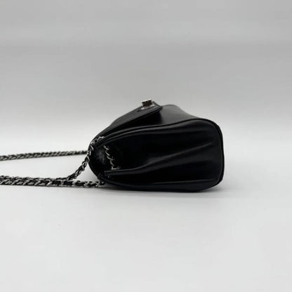 Chanel Shoulder Bag 2.55 Leather Black Chain with Turnlock Shield Card