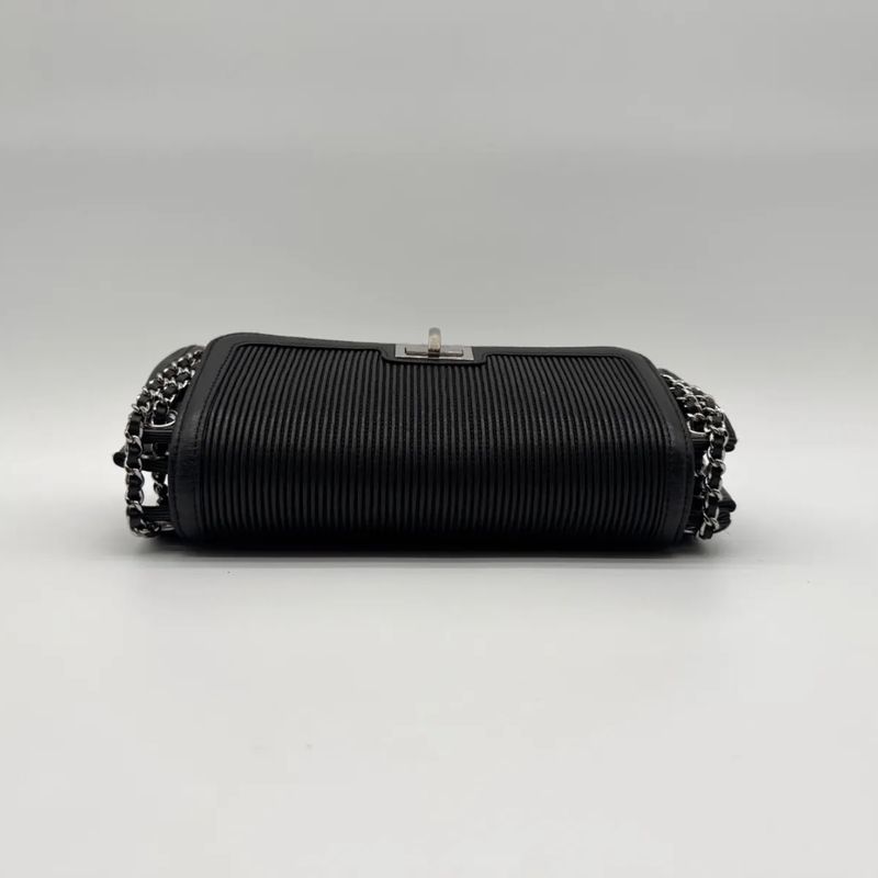 Chanel Shoulder Bag 2.55 Leather Black Chain with Turnlock Shield Card