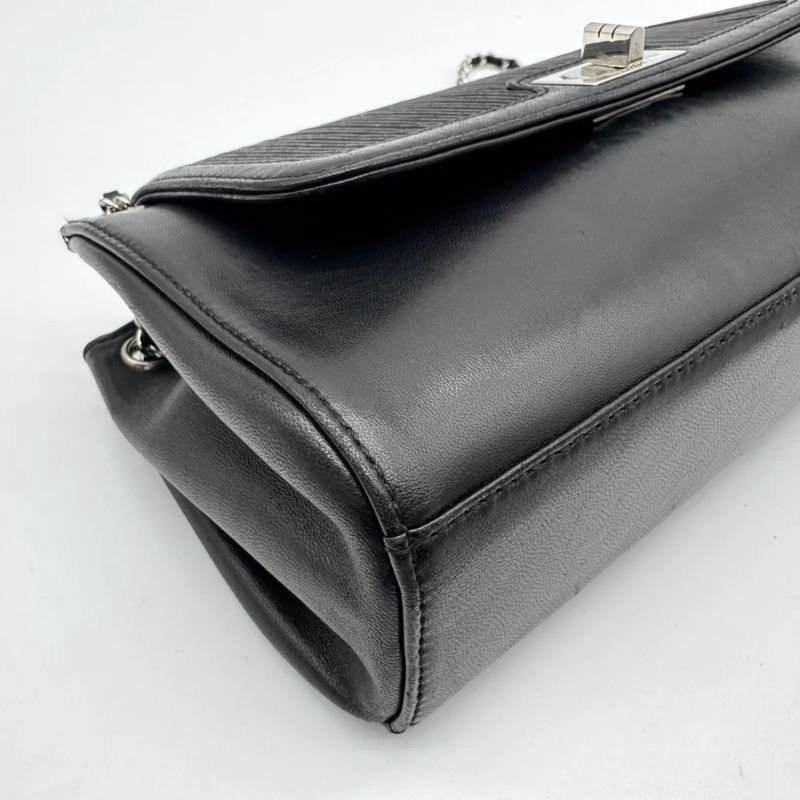Chanel Shoulder Bag 2.55 Leather Black Chain with Turnlock Shield Card