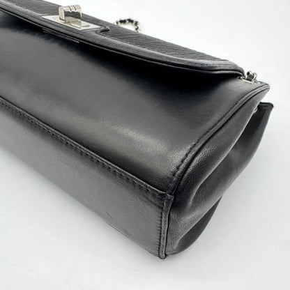 Chanel Shoulder Bag 2.55 Leather Black Chain with Turnlock Shield Card