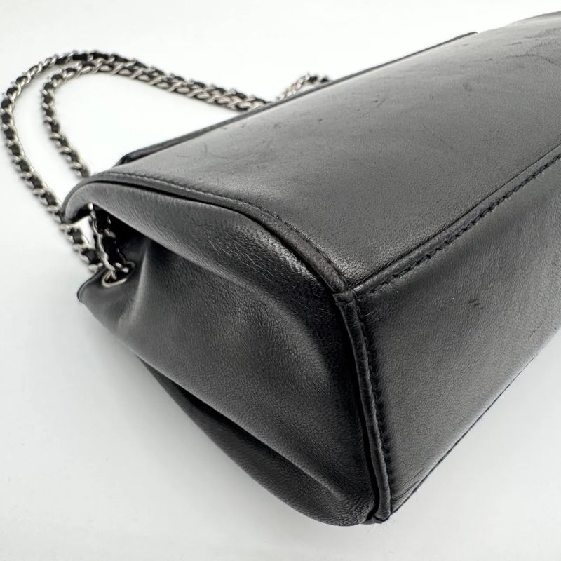 Chanel Shoulder Bag 2.55 Leather Black Chain with Turnlock Shield Card
