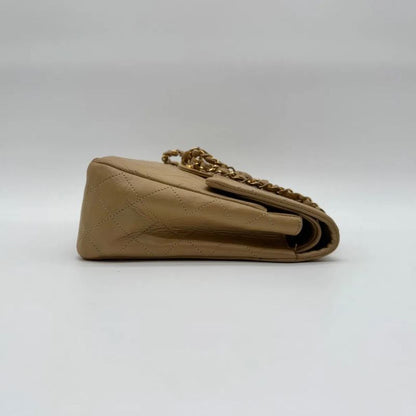 Chanel Shoulder Bag Lambskin Quilted CC Logo Turnlock Double Flap Gold Chain