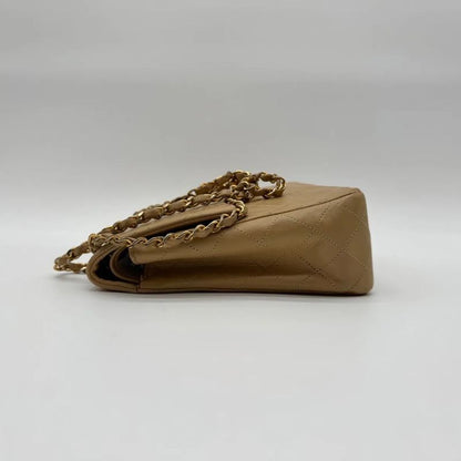 Chanel Shoulder Bag Lambskin Quilted CC Logo Turnlock Double Flap Gold Chain