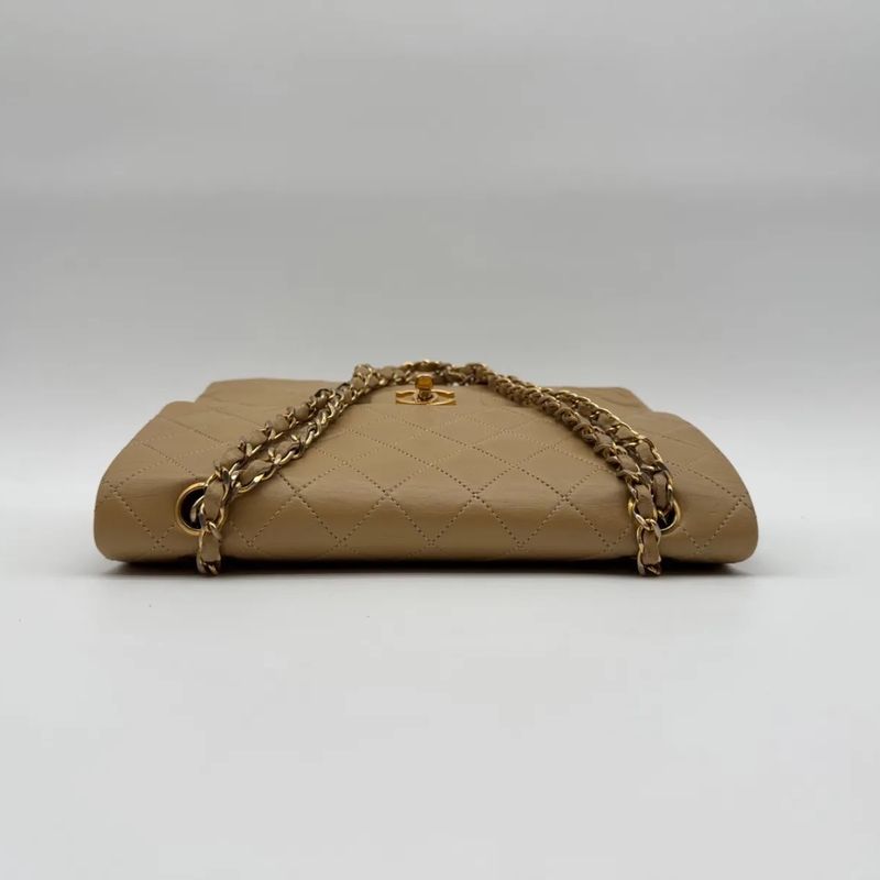 Chanel Shoulder Bag Lambskin Quilted CC Logo Turnlock Double Flap Gold Chain