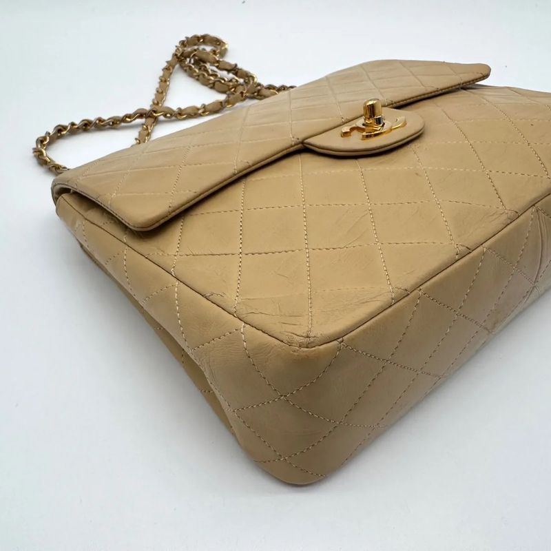 Chanel Shoulder Bag Lambskin Quilted CC Logo Turnlock Double Flap Gold Chain