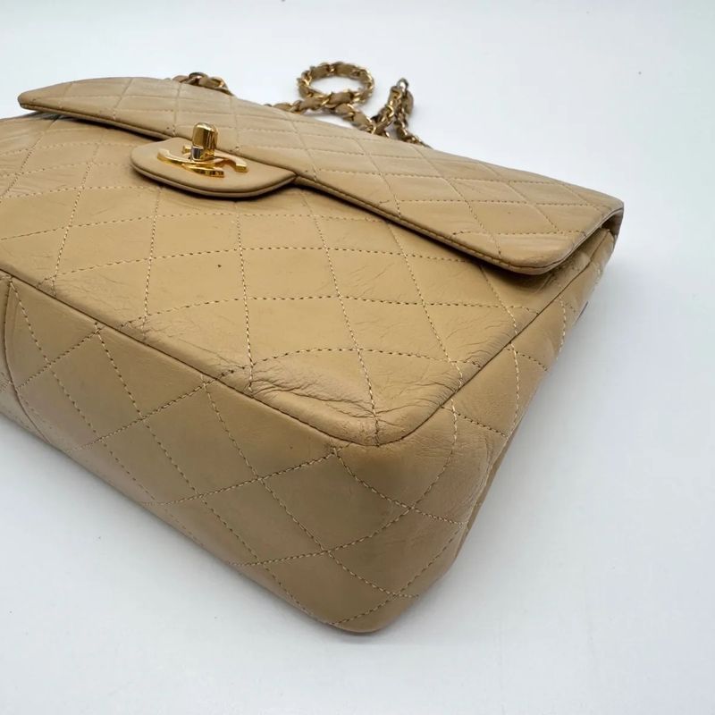Chanel Shoulder Bag Lambskin Quilted CC Logo Turnlock Double Flap Gold Chain
