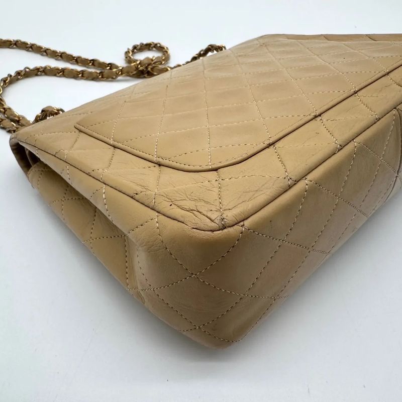 Chanel Shoulder Bag Lambskin Quilted CC Logo Turnlock Double Flap Gold Chain