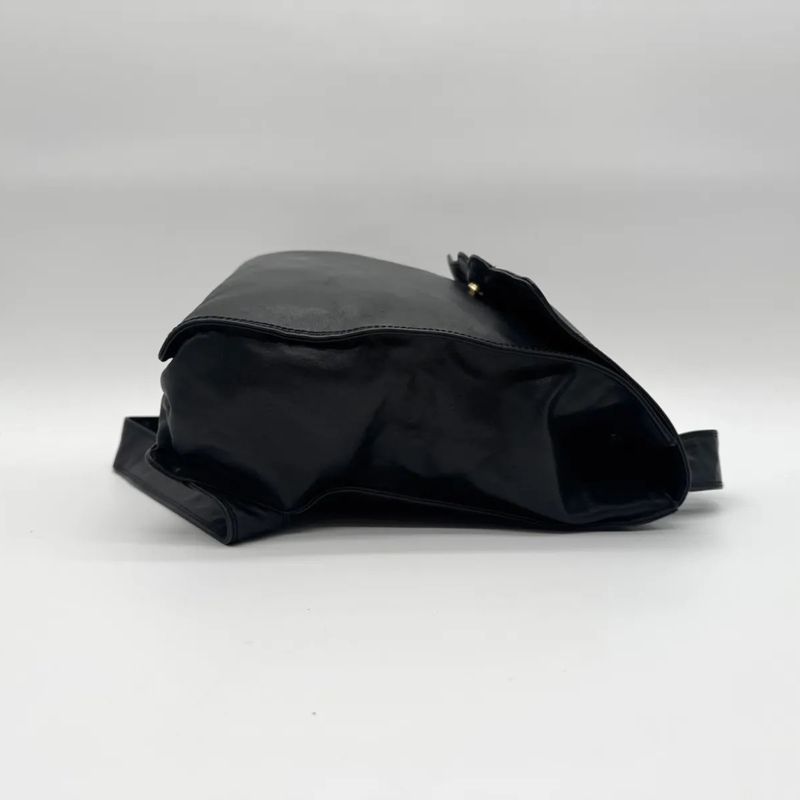 Chanel Backpack Big CC Logo Lambskin Leather Black with Seal