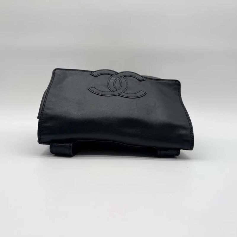Chanel Backpack Big CC Logo Lambskin Leather Black with Seal