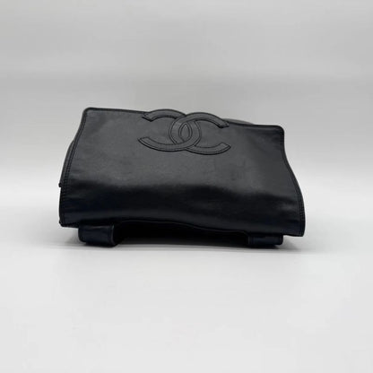 Chanel Backpack Big CC Logo Lambskin Leather Black with Seal