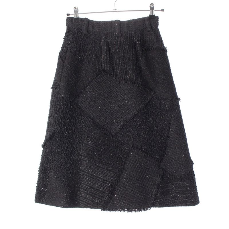 Chanel U-le Cotton Twi Doco Button Patchwa Kuska Tobotoms Semif Black 34 Dress