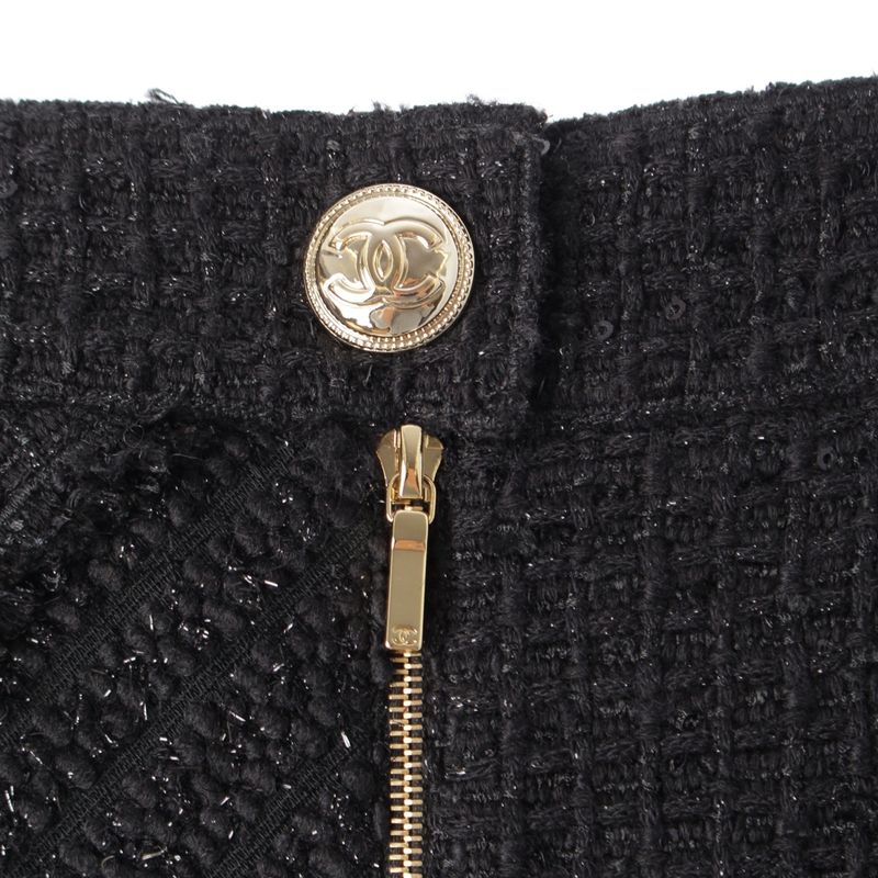 Chanel U-le Cotton Twi Doco Button Patchwa Kuska Tobotoms Semif Black 34 Dress