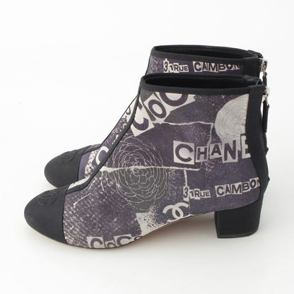 Chanel Camellia Cap Lambskin Grosgrain Logo Print CC Embroidery Boot Gray Black