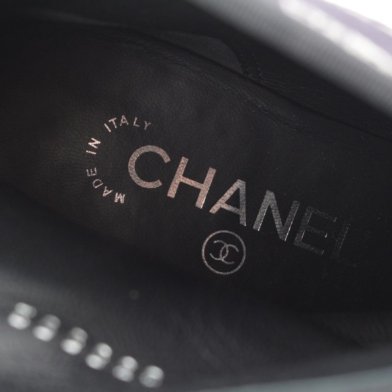 Chanel Camellia Cap Lambskin Grosgrain Logo Print CC Embroidery Boot Gray Black