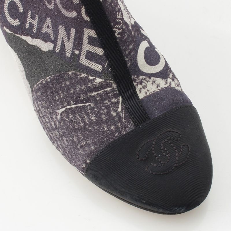 Chanel Camellia Cap Lambskin Grosgrain Logo Print CC Embroidery Boot Gray Black