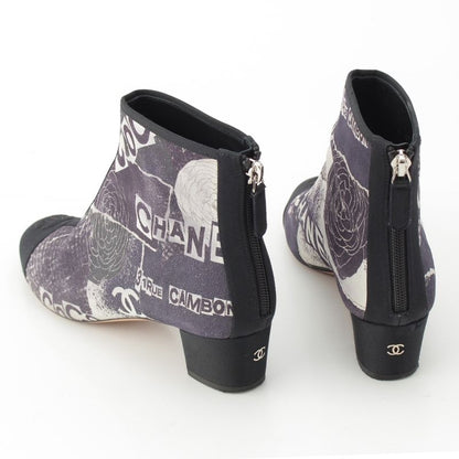 Chanel Camellia Cap Lambskin Grosgrain Logo Print CC Embroidery Boot Gray Black