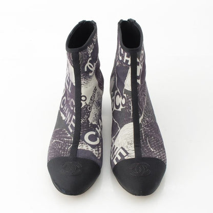 Chanel Camellia Cap Lambskin Grosgrain Logo Print CC Embroidery Boot Gray Black