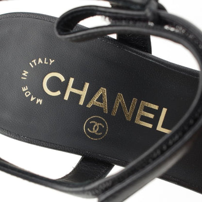 Chanel Leather CC Logo Strap Ribbon Sandals Shoes Black Gold 36 1