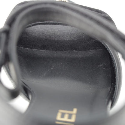 Chanel Leather CC Logo Strap Ribbon Sandals Shoes Black Gold 36 1