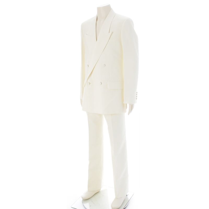 Gucci Blue Leather Jacket Trousers Pants Set Ivory