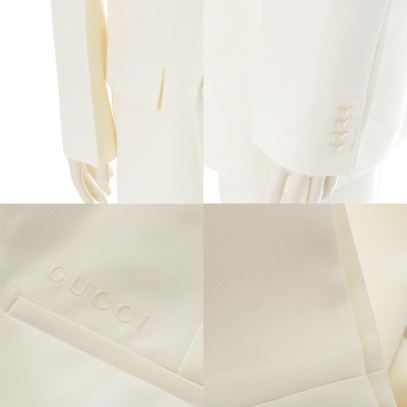 Gucci Blue Leather Jacket Trousers Pants Set Ivory