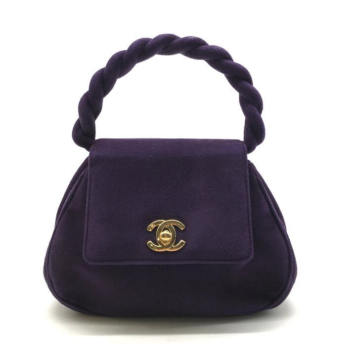 Chanel Suede Twist CC Logo Turnlock Mini Hand Bag Purple Bag