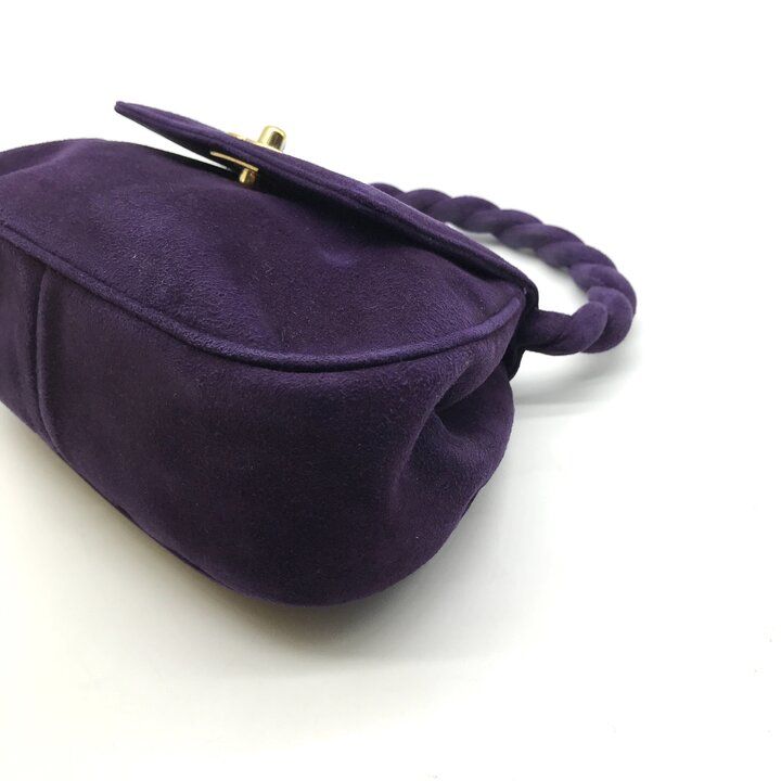 Chanel Suede Twist CC Logo Turnlock Mini Hand Bag Purple Bag