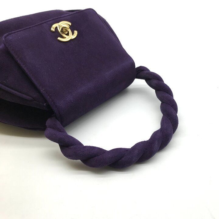 Chanel Suede Twist CC Logo Turnlock Mini Hand Bag Purple Bag