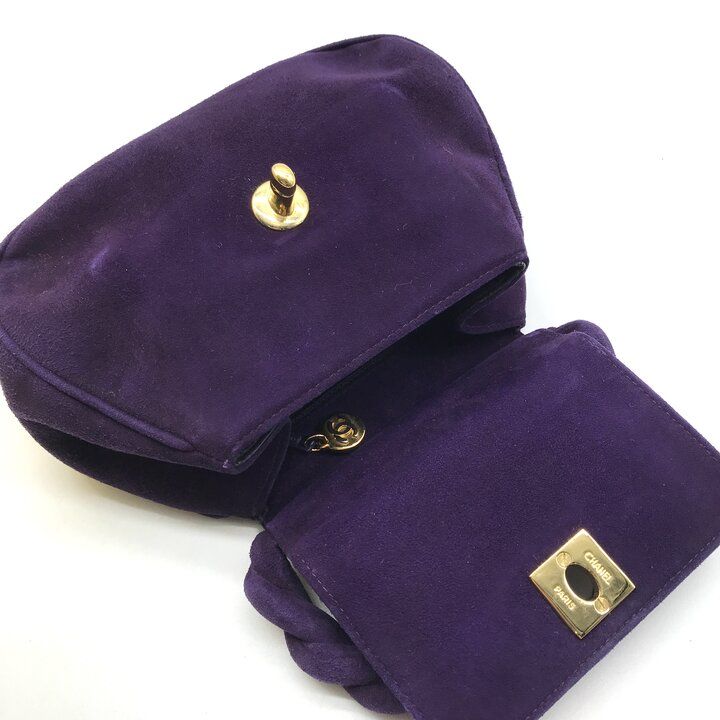 Chanel Suede Twist CC Logo Turnlock Mini Hand Bag Purple Bag