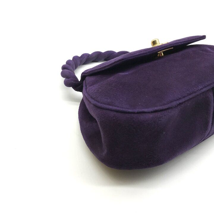 Chanel Suede Twist CC Logo Turnlock Mini Hand Bag Purple Bag