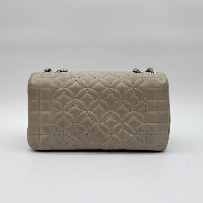 Chanel Large Shoulder Bag Flower Stitch CC Logo Turnlock Silver Chain Gray