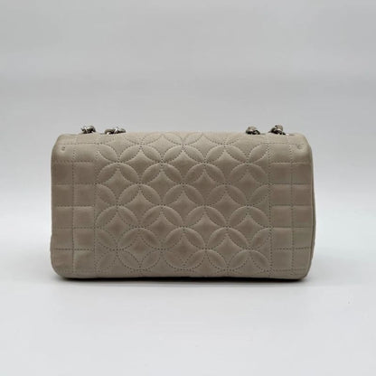 Chanel Large Shoulder Bag Flower Stitch CC Logo Turnlock Silver Chain Gray