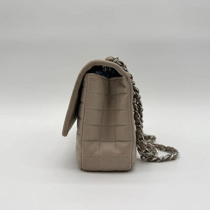 Chanel Large Shoulder Bag Flower Stitch CC Logo Turnlock Silver Chain Gray