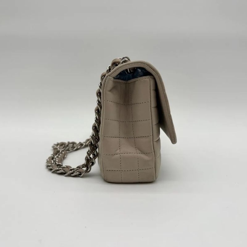 Chanel Large Shoulder Bag Flower Stitch CC Logo Turnlock Silver Chain Gray