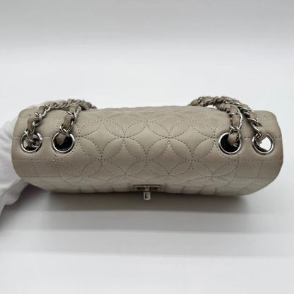 Chanel Large Shoulder Bag Flower Stitch CC Logo Turnlock Silver Chain Gray