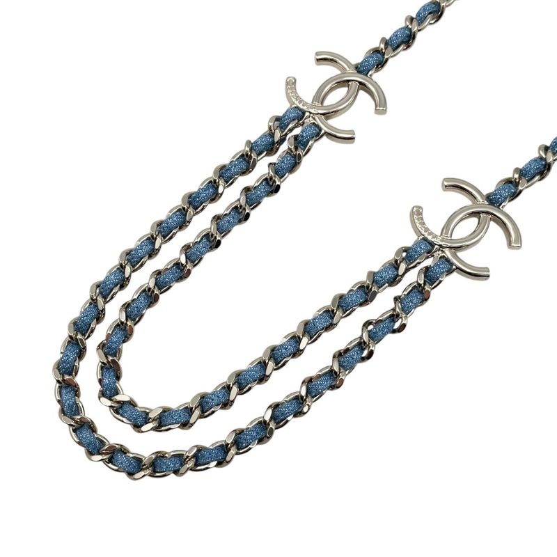 Chanel Belt CC Logo Chain Denim Blue Gold
