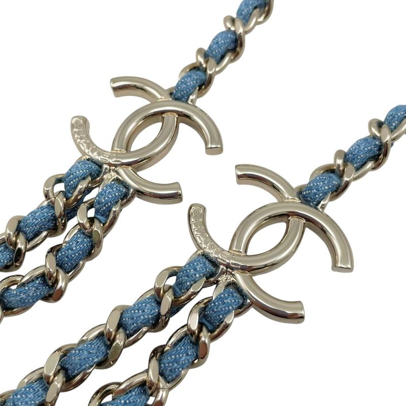 Chanel Belt CC Logo Chain Denim Blue Gold