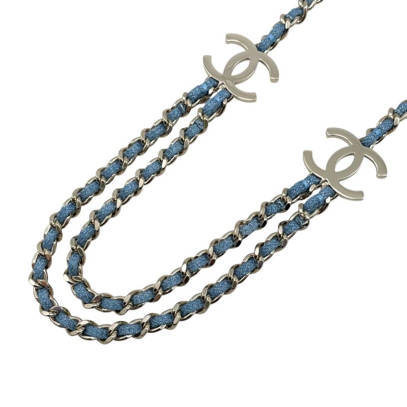Chanel Belt CC Logo Chain Denim Blue Gold