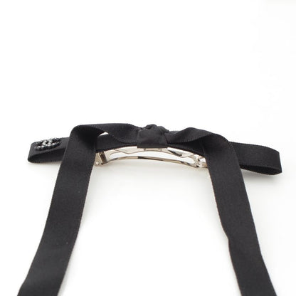 Chanel CC Logo Bijou Silk Ribbon Barrette Hair Black