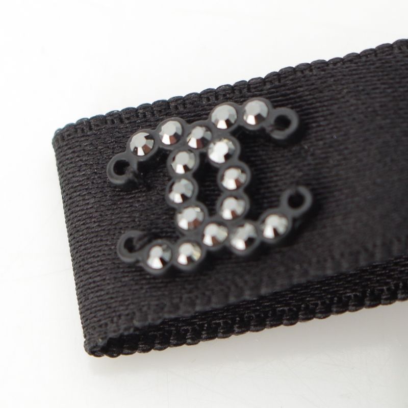 Chanel CC Logo Bijou Silk Ribbon Barrette Hair Black