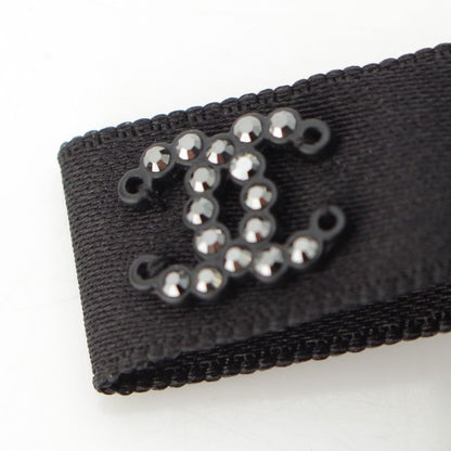 Chanel CC Logo Bijou Silk Ribbon Barrette Hair Black
