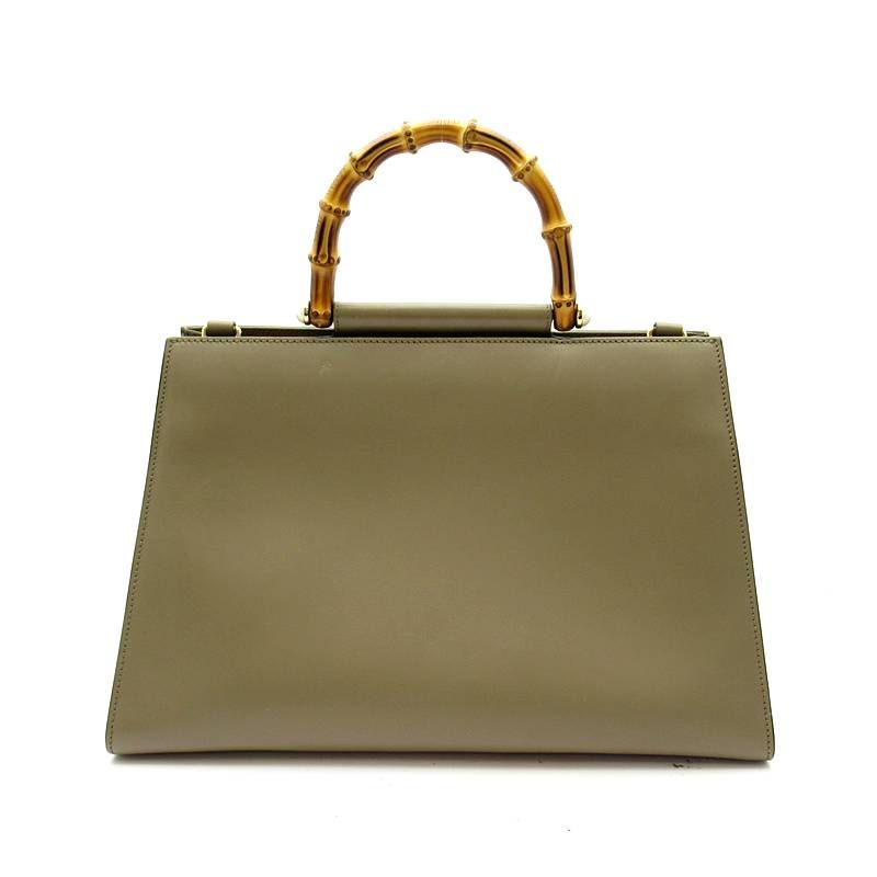 Gucci Nymphaea Bamboo Handbag Leather Beige