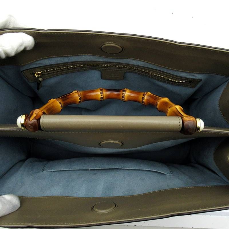 Gucci Nymphaea Bamboo Handbag Leather Beige