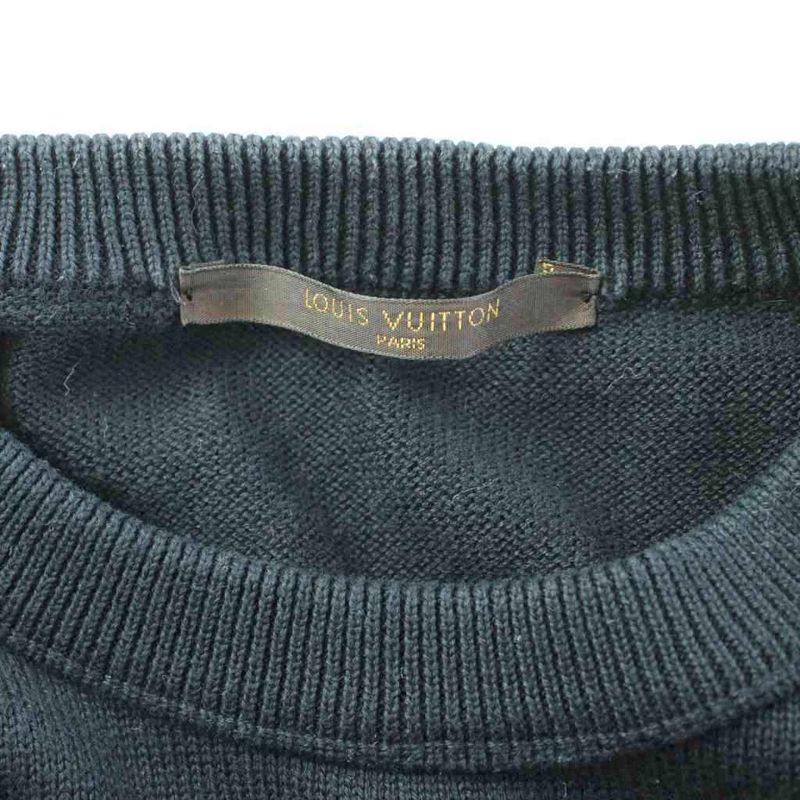 Louis Vuitton Knit Sweater Long Sleeve Cotton Big LV Logo S Black