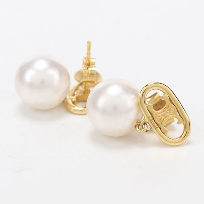 Celine Pearl Triomphe Earrings Metal