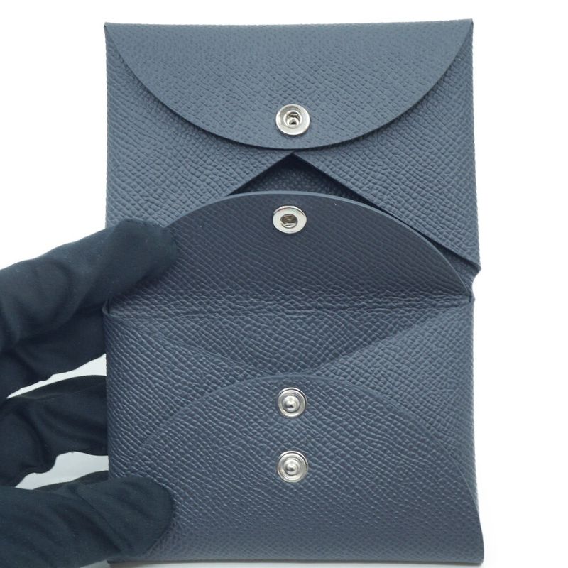 Hermes Calvi Duo Card Case Coin Purse Veau Epsom Ardoise