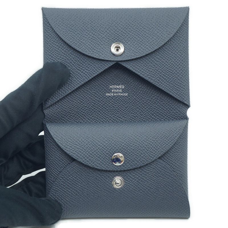 Hermes Calvi Duo Card Case Coin Purse Veau Epsom Ardoise